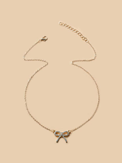 Rhinestone Bow Decor Chain Necklace, Clavicle Chain Matching Necklace for Gift, Elegant All-match Fashion Women Jewelry Accessories for Daily Fall