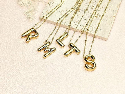 Letter Necklace Balloon Initial Necklaces for Women Girls Dainty Alphabet Pendant   Puffy Name Personalized Jewelry Gift Fashion Personality Jewelry For Girls Plated Gold Bubble Letter Necklace