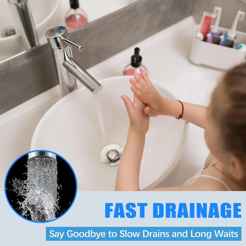 Summer travel multipurpose drain hair catcher, portable shower drain hair stopper with rubber leakproof ring, universal drain cover hair filter for Sink bathtub shower, stainless steel metal pop up sink stopper, anti-clogging filter, home accessories