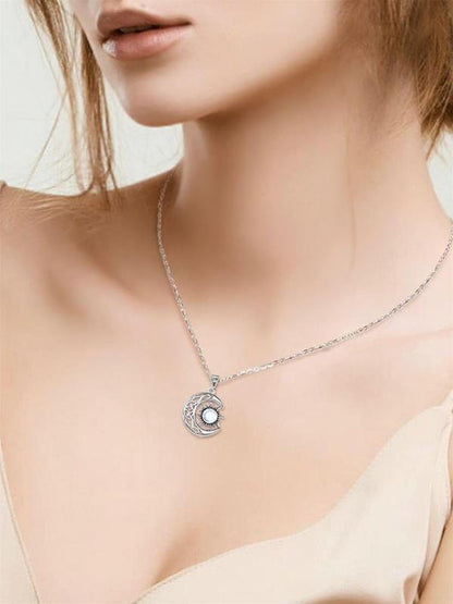 Women's Hollow Out Moon & Sun Design Pendant Necklace, Inlaid Artificial Gemstone, Elegant Necklace for Party, Daily Decor For, Exquisite Jewelry for Gift