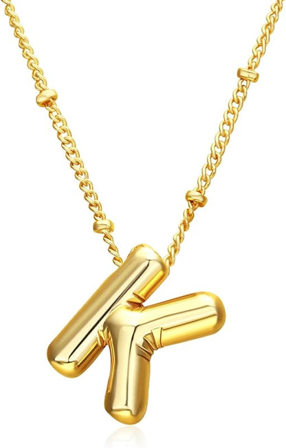 Christmas gifts&specials 18k Bubble Letter Necklace Gold for Women, Rhinestone Bubble Balloon Initial Necklace for Her, Charm Puff Letter Name Pendant Chunky Alphabet necklace