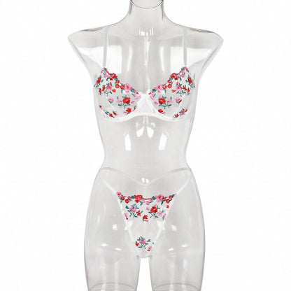 New Arrival - Sexy Sheer Women's Lingerie Set with Flower Embroidery, Elastic Design, Perfect for Romance