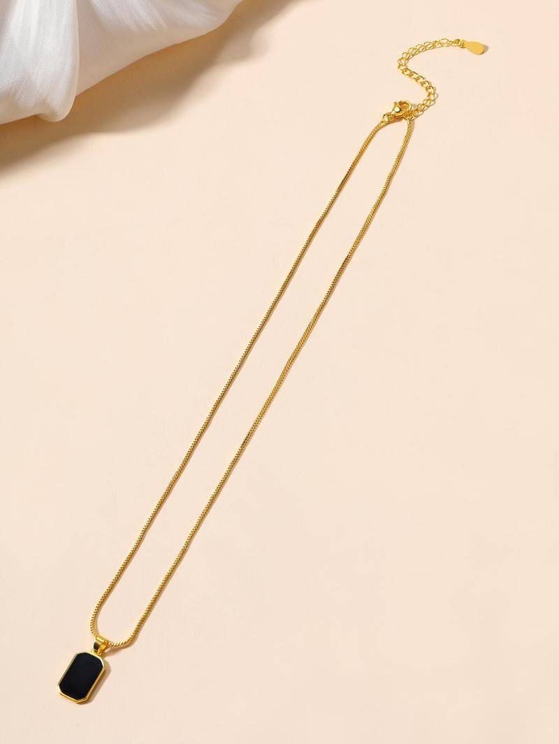 Women's Square Design Pendant Necklace, Casual Alloy Jewelry for Women, Daily Clothing Decor for Girl