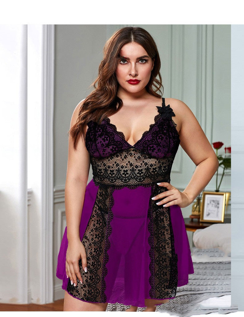 Plus Size Lace Chemise Sexy Nightgown for Women - Seductive Lingerie, Sheer Mesh, Perfect for Curvy Women & Couples