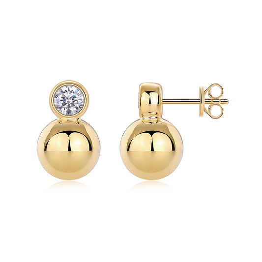 S925 Moissanite Stud Earrings Fashion Gold Plated High-End Sense