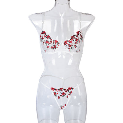 New Arrival - Sexy Sheer Women's Lingerie Set with Flower Embroidery, Elastic Design, Perfect for Romance