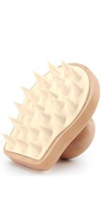 Scalp Massager Shampoo Brush, Wooden Wet and Dry Hair Scalp Care Brush, Shower Brush Scalp Scrubber Exfoliator with Soft Silicone Bristles for Dandruff Removal, Hair Growth (White)