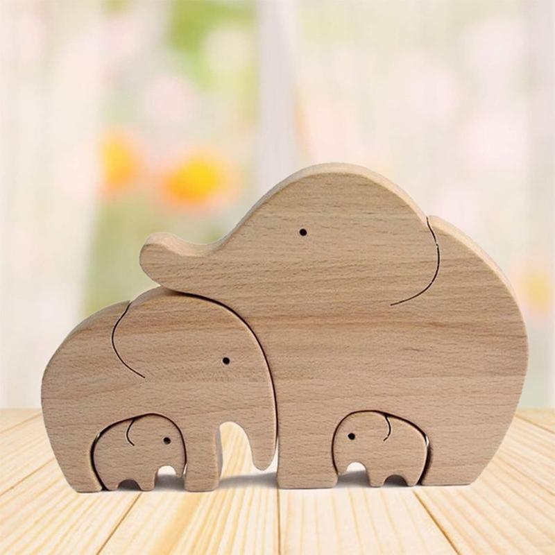 ASkinds 1Set Wooden Elephant Family Ornament Desktop Elephant Mother Child Decoration Elephants Collectible Figurines for Home Office Bedroom Living Room