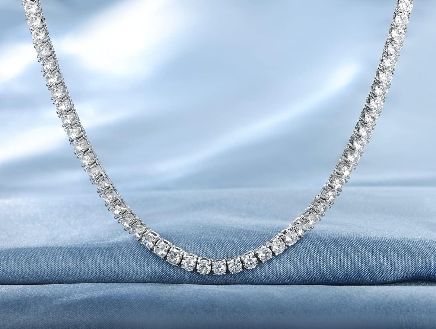 18K White/Yellow Gold Plated 3.0mm Round Cubic Zirconia Classic Tennis Necklace For Women 16-24 Inches