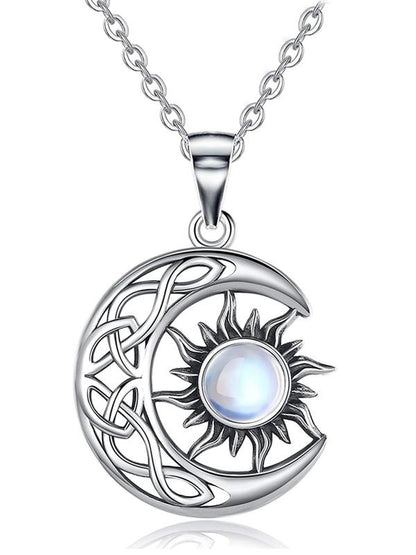 Women's Hollow Out Moon & Sun Design Pendant Necklace, Inlaid Artificial Gemstone, Elegant Necklace for Party, Daily Decor For, Exquisite Jewelry for Gift