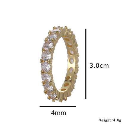 Fashion Ornament Copper Micro Inlaid Zircon Men's Hip Hop Ring Single Row Zircon Ring