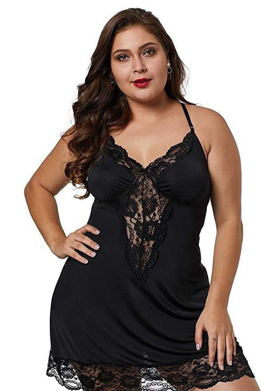 Sexy Women's V - neck Lace Plus -size Camisole Dress for Sleepwear -Ideal for Nighttime Comfort. Perfectas a Valentine's Day Gift RedWomenswear