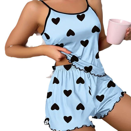 Summer Cami & Shorts Loungewear Set | Sexy Pure Aesthetic Pajamas for Women l Lightweight Sleepwear Womenswear Lingerie Homewear Pjs lTop Blue l Matching Casual Comfort Fabric