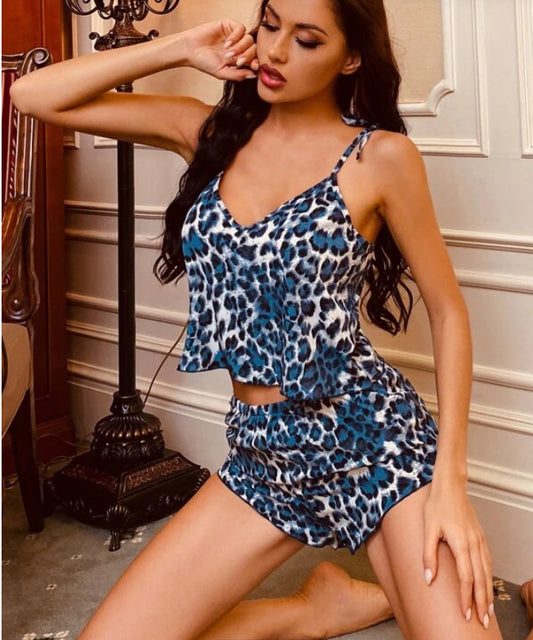 Satin-Like Cami Pajama Set - Sexy Midnight Lingerie!Sheer Lace Details for Passionate Nights