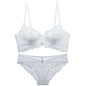French underwear women's sexy breathable ultra-thin lace closed breast bra set gathered comfortable big breasts show small bra