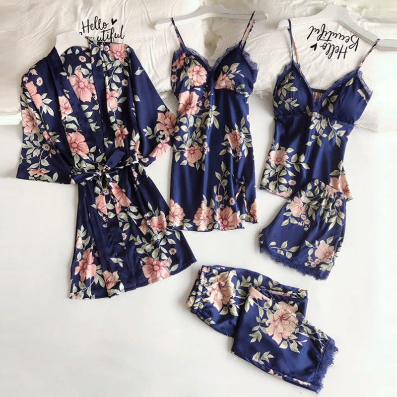Women's Loose & Comfortable Lace - Trimmed 5 - Piece Pajama Set| Perfect for Lazy Days & Sleepovers| For Fashion - Conscious Ladies