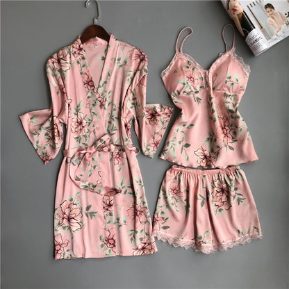 Women's Loose & Comfortable Lace - Trimmed 5 - Piece Pajama Set| Perfect for Lazy Days & Sleepovers| For Fashion - Conscious Ladies