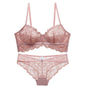 French underwear women's sexy breathable ultra-thin lace closed breast bra set gathered comfortable big breasts show small bra