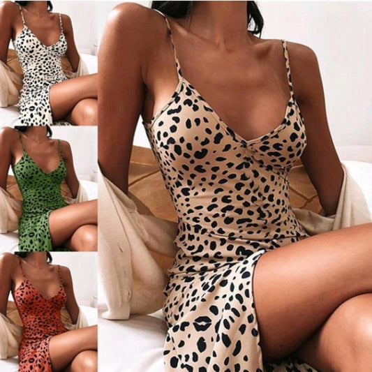 Spring Summer Leopard Print Cami Dress - Bodycon Women's Fashion!Trendy Wild Print Slim Fit Dress