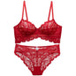 French underwear women's sexy breathable ultra-thin lace closed breast bra set gathered comfortable big breasts show small bra