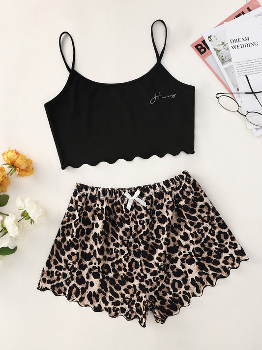 2025 Summer New Honey Print Cami Top + Leopard Shorts Loungewear Set - Soft Fabric for Teen Girls!CHICLOVE.