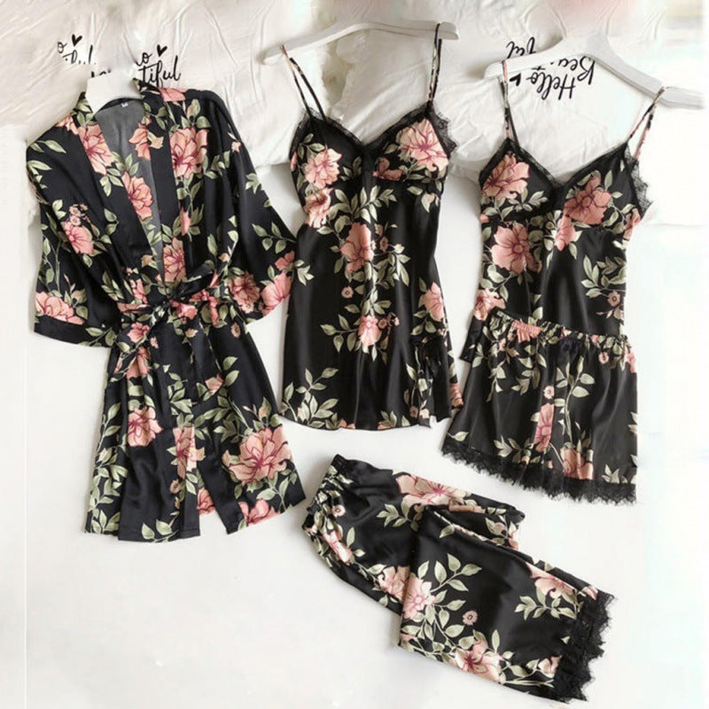 Women's Loose & Comfortable Lace - Trimmed 5 - Piece Pajama Set| Perfect for Lazy Days & Sleepovers| For Fashion - Conscious Ladies