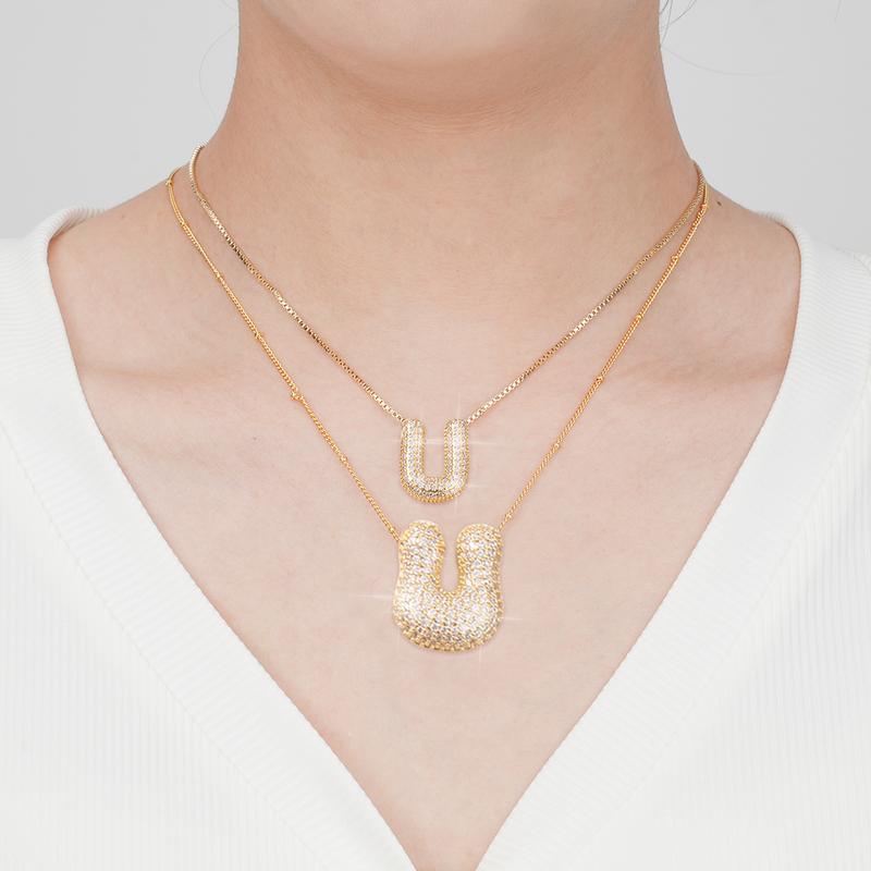 2 Pack Initial Necklace for Women & Girls, 14K Gold Plated Balloon Letter Pendant Necklace, Christmas Jewelry Gifts for Women Girls