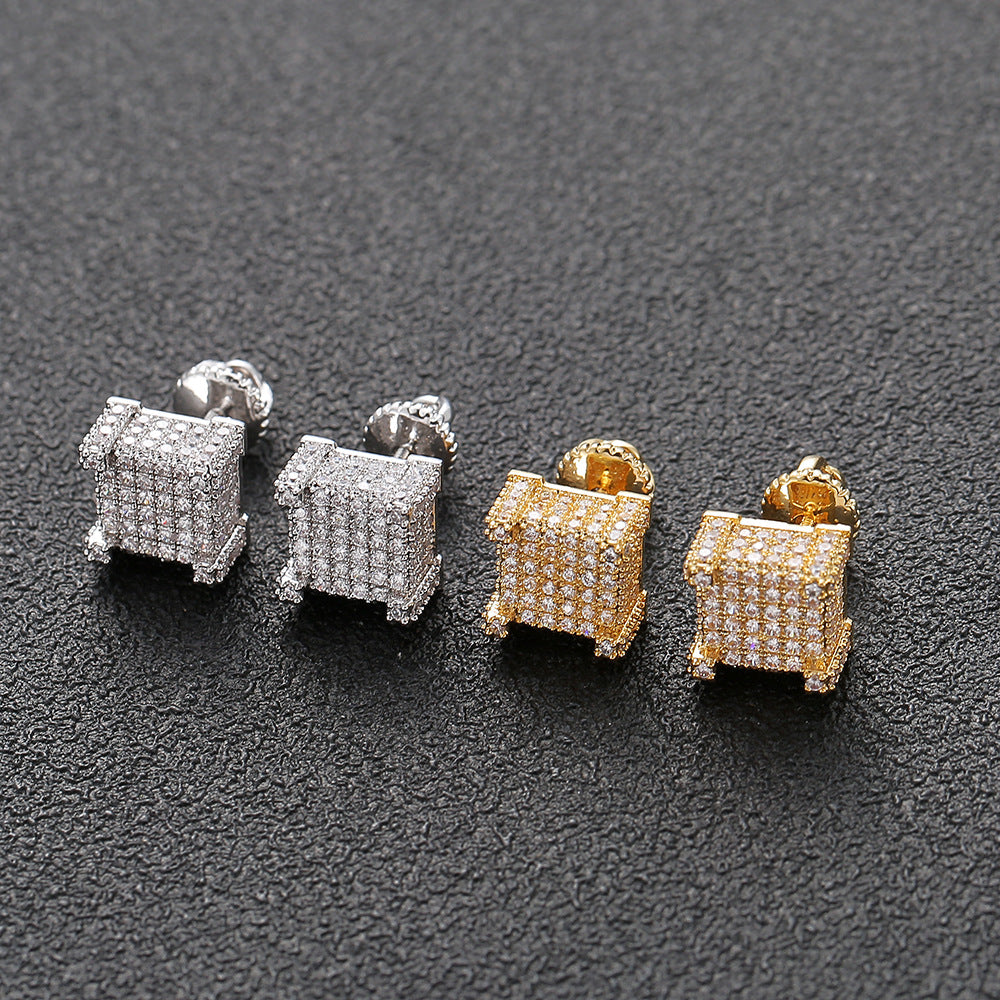 Hip Hop Micro Pave Zircon Stud Earrings Spiral Ear Caps Hiphop Men Micro Pave Square Earrings Jewelry
