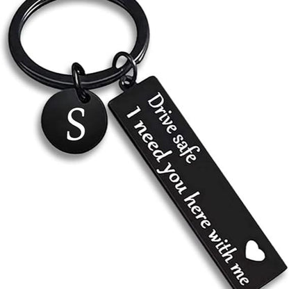 Drive Safe Keychain for Boyfriend - 26-Letter Personalized Keychain - Perfect Gift for Birthday, Christmas, Valentines Day - Various Patterns Includes Spanish styles