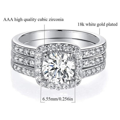 1.5 CT Round Cut Classic Three-in-One 3 Pieces Set Halo Wedding Engagement Promise Eternity Ring for Women R-0969