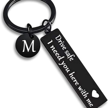 Drive Safe Keychain for Boyfriend - 26-Letter Personalized Keychain - Perfect Gift for Birthday, Christmas, Valentines Day - Various Patterns Includes Spanish styles