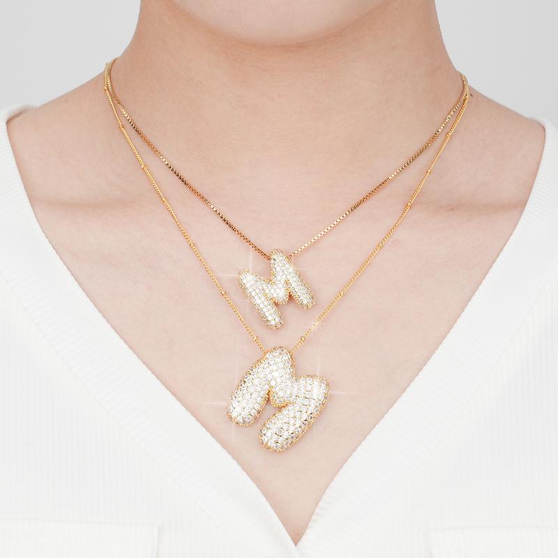 2 Pack Initial Necklace for Women & Girls, 14K Gold Plated Balloon Letter Pendant Necklace, Christmas Jewelry Gifts for Women Girls