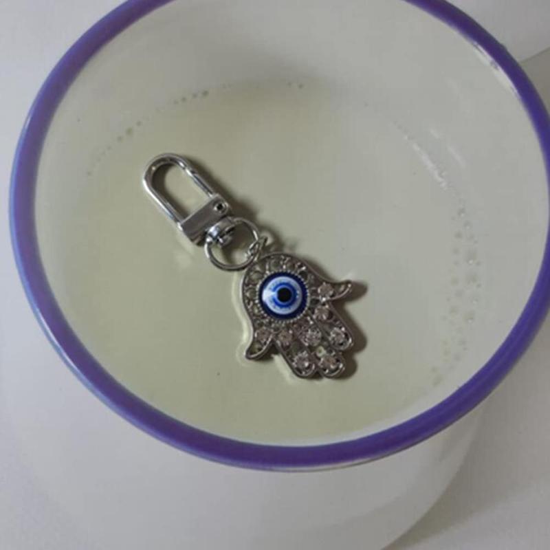 Crystal Evil Eye Hamsa Key Ring Chain, Rhinestones Charm Fatima Hand Keychain for Handbag Purse Pendant with Clip, Car Rearview Mirror Ornament Keyring Jewelry (Silver)