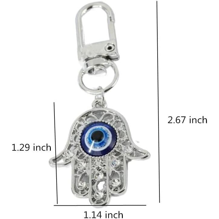 Crystal Evil Eye Hamsa Key Ring Chain, Rhinestones Charm Fatima Hand Keychain for Handbag Purse Pendant with Clip, Car Rearview Mirror Ornament Keyring Jewelry (Silver)