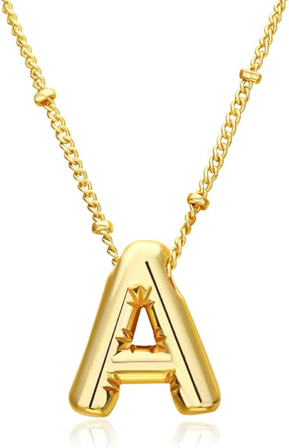 Christmas gifts&specials 18k Bubble Letter Necklace Gold for Women, Rhinestone Bubble Balloon Initial Necklace for Her, Charm Puff Letter Name Pendant Chunky Alphabet necklace
