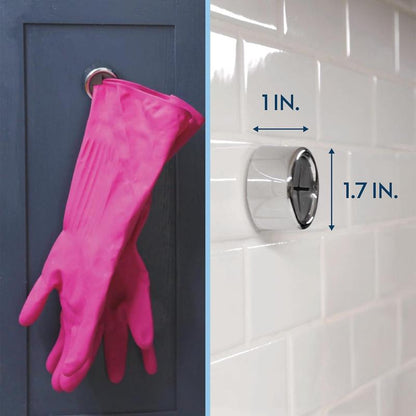 Round Adhesive Push Towel Hooks for Kitchen, Hand and Dish Towels, Grey, 4 Pack Organiser