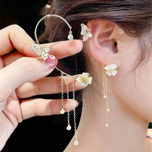 2Pcs Sparkling Butterfly Floral Tassel Ear Cuff (2pc) Y042