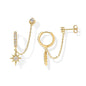 14K Gold Chain Earrings for Women | Double Piercing Dangle Chain Huggie Hoop Earrings | Cubic Zirconia Star Stud Ear Cuff Earrings for Women