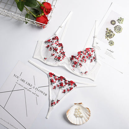 New Arrival - Sexy Sheer Women's Lingerie Set with Flower Embroidery, Elastic Design, Perfect for Romance
