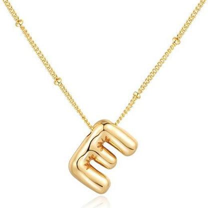 Letter Necklace Balloon Initial Necklaces for Women Girls Dainty Alphabet Pendant   Puffy Name Personalized Jewelry Gift Fashion Personality Jewelry For Girls Plated Gold Bubble Letter Necklace
