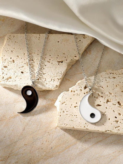 Yinyang Design Pendant Necklace for Couple, 2pcs 2024 New Dainty Jewelry for Daily Clothing Decor, Party, Chic All-match Jewelry As Gift for Girlfriend & Boyfriend