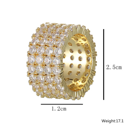 Fashion Copper Micro Paved Zircon Ring Men's Hip Hop Ring Four Rows Diamond Ring