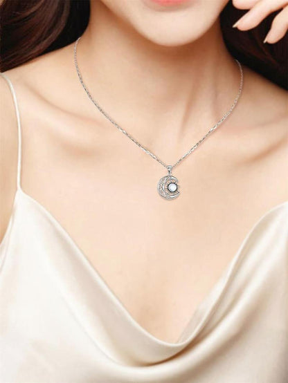 Women's Hollow Out Moon & Sun Design Pendant Necklace, Inlaid Artificial Gemstone, Elegant Necklace for Party, Daily Decor For, Exquisite Jewelry for Gift