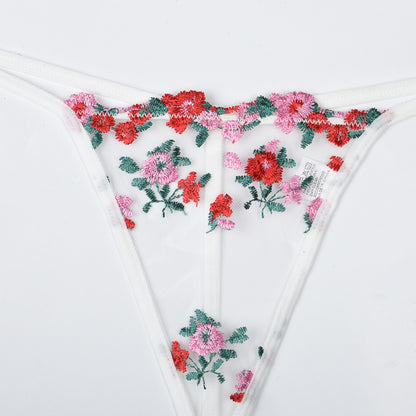 New Arrival - Sexy Sheer Women's Lingerie Set with Flower Embroidery, Elastic Design, Perfect for Romance
