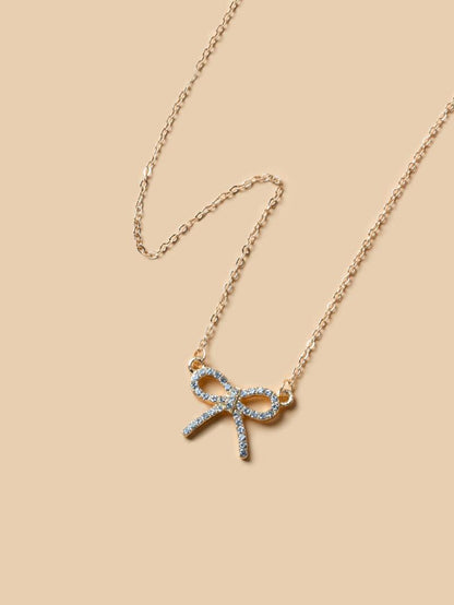 Rhinestone Bow Decor Chain Necklace, Clavicle Chain Matching Necklace for Gift, Elegant All-match Fashion Women Jewelry Accessories for Daily Fall