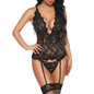 Plus Size Western-Style Sexy Lingerie - Lace Strap Bodysuit with Garter Belt, Perfect for a Passionate Night