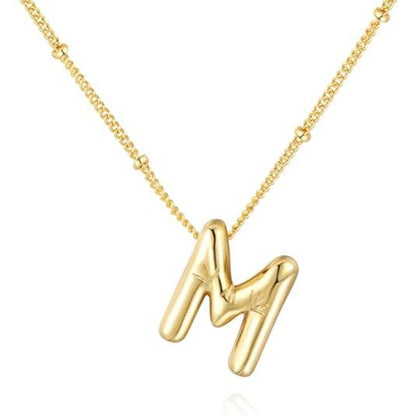 Letter Necklace Balloon Initial Necklaces for Women Girls Dainty Alphabet Pendant   Puffy Name Personalized Jewelry Gift Fashion Personality Jewelry For Girls Plated Gold Bubble Letter Necklace