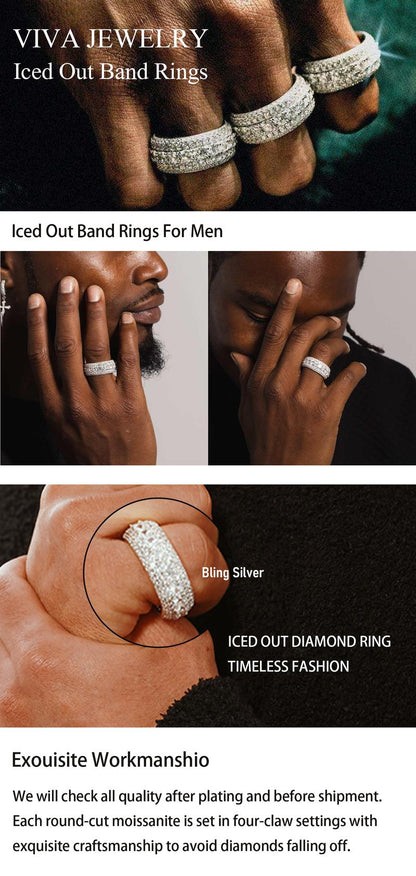 9/13MM Moissanite Synthetic 2 Colors Iced Out Five-Row Ring Hypoallergenic VVS1 Clarity Hiphop 18K Gold Plated Band  Black Friday 2024 Deals for Christmas Rapper Party Anniversary Men Women Birthday Gift Engagement Wedding Environmental R0 G0 A034 T0 MZ