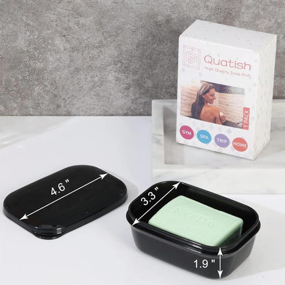 Quatish Leakproof Soap Holder 1 Pack, Travel Soap Container with Lid, Travel Size Toiletries, Portable Bar Soap Holder, Soap Box, Soap Dish for Traveling, Camping, Gym, Bathroom, Black