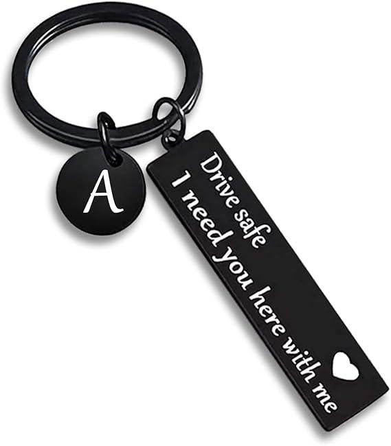 Drive Safe Keychain for Boyfriend - 26-Letter Personalized Keychain - Perfect Gift for Birthday, Christmas, Valentines Day - Various Patterns Includes Spanish styles